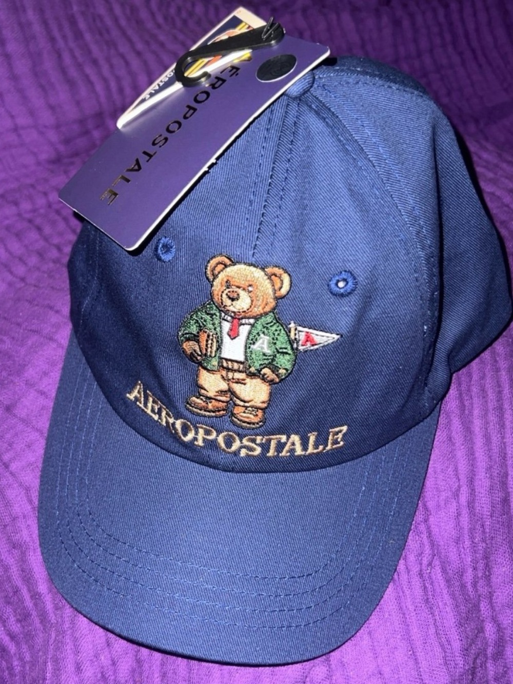 NWT AEROPOSTALE NAVY BLUE TEDDY BEAR EMBROIDERED BASEBALL CAP